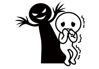 背後の黒い人影におびえるイラスト